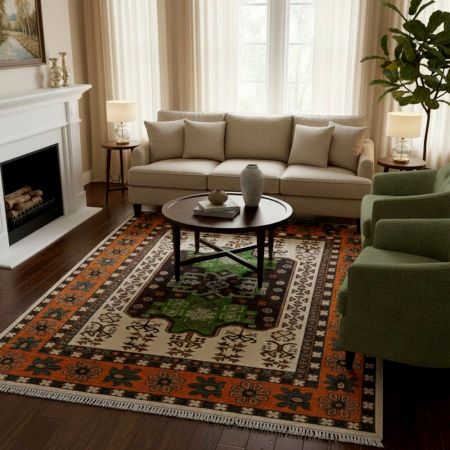 Handmade Neutral Cotton and Wool Handknotted Rug for Minimalist Rooms